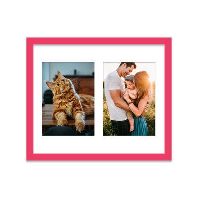 12X10 Inch 2 Opening Photo Collage Frame, Display Two 7X5 Inch Photos, Multi Aperture Family Picture Frame, Bright Pink - image 1
