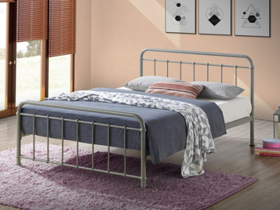 Save On Goods UK 5Ft King Size Light Grey Tubular Steel Metal Retro Victorian Bed Frame Bedstead - image 1