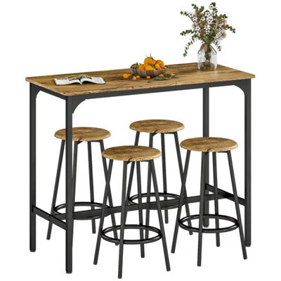 5 Piece Bar Table And Stools Set With Metal Frame Rustic Brown - image 1