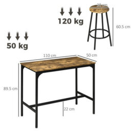 5 Piece Bar Table And Stools Set With Metal Frame Rustic Brown - thumbnail 2