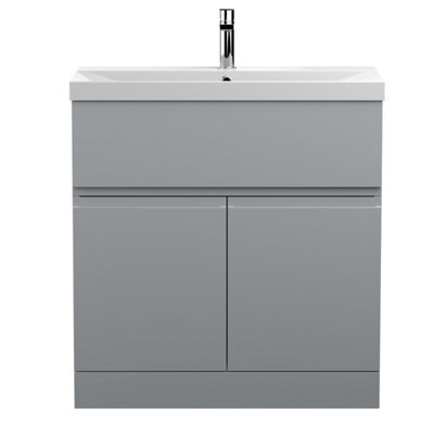 Hudson Reed Urban Satin Grey Floor Standing 2 Door Vanity Unit And Basin With Silent Close, 860 X 810 X 395 - image 1