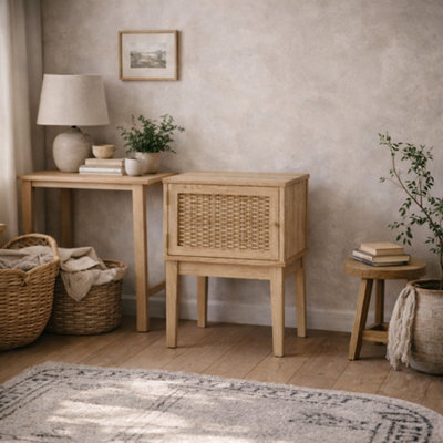 Wyld Haus Waterford Oak & Rattan Bedside Table, 1 Door, Natural - image 1
