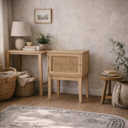 Wyld Haus Waterford Oak & Rattan Bedside Table, 1 Door, Natural - thumbnail 1