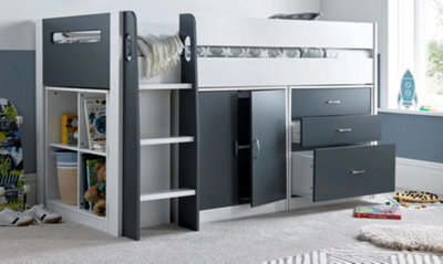 Save On Goods UK Grey And White Mid Sleeper Bunk Bed Storage,chest Drawers,shelves,cupboard, Kids, Childrens Bunkbed - image 1