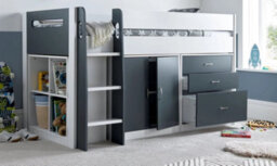 Save On Goods UK Grey And White Mid Sleeper Bunk Bed Storage,chest Drawers,shelves,cupboard, Kids, Childrens Bunkbed