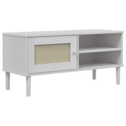 Berkfield Tv Cabinet Senja Rattan Look White 106X40X49Cm Solid Wood Pine - thumbnail 2