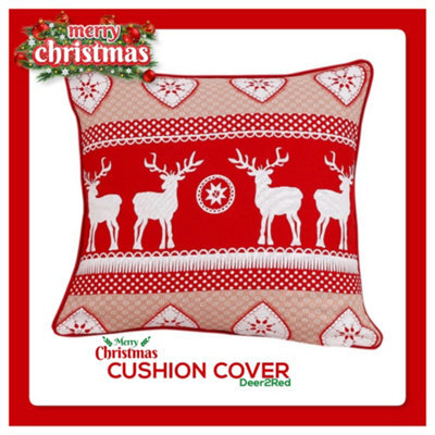CHILIMILII Christmas Cushion Cover 100% Cotton Merry Xmas Decorative Square Cushion Cases Pack Of 2