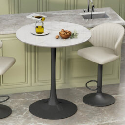 Fativo 76Cm Round Bar Sintered Stone Marble Table 100Cm H Circular Cocktail Table, Counter Bistro Pub Tables