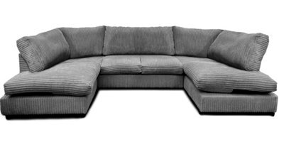 Aspen Full Back 6 Seater U Shaped Corner Jumbo Cord Fabric Sofa Grey