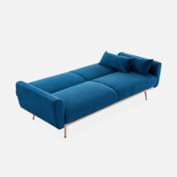 Sweeek. 3-Seater Convertible Sofa Bed Petrol Blue Velvet - thumbnail 6