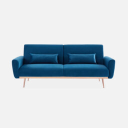 Sweeek. 3-Seater Convertible Sofa Bed Petrol Blue Velvet - thumbnail 4