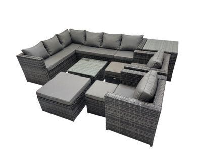 Fimous Rattan Garden Furniture Patio Furniture Sets With Corner Sofa Square Coffee Table 3 Footstools Side Table Dark Grey Mixed - image 1
