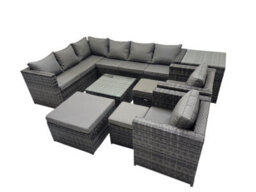 Fimous Rattan Garden Furniture Patio Furniture Sets With Corner Sofa Square Coffee Table 3 Footstools Side Table Dark Grey Mixed - thumbnail 1