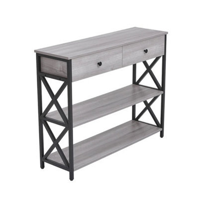 Industrial Console Table With 2 Drawer & 2 Open Shelves Entryway Table Sideboard - image 1