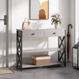 Industrial Console Table With 2 Drawer & 2 Open Shelves Entryway Table Sideboard - thumbnail 6