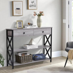 Industrial Console Table With 2 Drawer & 2 Open Shelves Entryway Table Sideboard - thumbnail 5