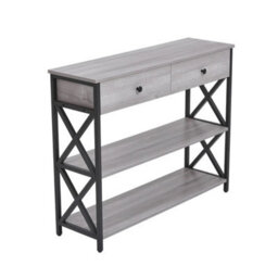Industrial Console Table With 2 Drawer & 2 Open Shelves Entryway Table Sideboard - thumbnail 1