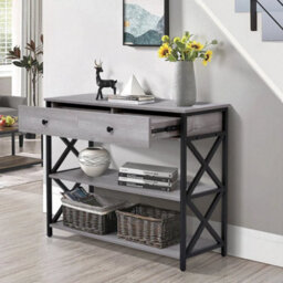 Industrial Console Table With 2 Drawer & 2 Open Shelves Entryway Table Sideboard - thumbnail 3