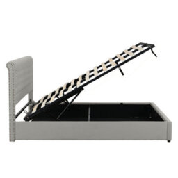 Upholstered Bed,double Bed-4Ft6(135X190Cm),with Hydraulic Lever, Functional Storage Bed, Rivet Decoration, Without Mattress, Linen - thumbnail 3