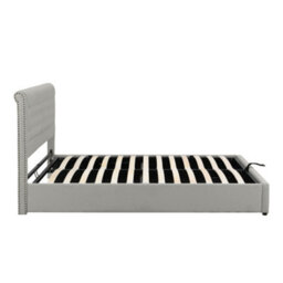 Upholstered Bed,double Bed-4Ft6(135X190Cm),with Hydraulic Lever, Functional Storage Bed, Rivet Decoration, Without Mattress, Linen - thumbnail 4