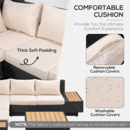 Outsunny 4Pcs Rattan Sofa Set Garden Furniture Set With Armrest Cushions Black - thumbnail 6