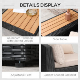 Outsunny 4Pcs Rattan Sofa Set Garden Furniture Set With Armrest Cushions Black - thumbnail 7