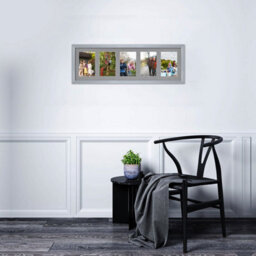AK Frames 26X8 Silver Classic Multi Photo Frame With Mid Grey Mount - Holds 5 Apertures (5X) 6X4 Photos - thumbnail 3