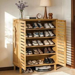 5Tier Farmhouse Shoe Storage Cabinet Rack Stand 2-Door Cupboard - thumbnail 5