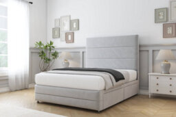 "Sloomy Monaco Silver Plush Divan Bed 2 Drawers Right Side-54"" Floor Standing Headboard & 12"" Footboard 2'6 Small Single" - thumbnail 3