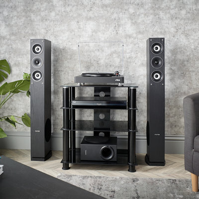 MMT Funiture Designs mmt 4 Shelf Hi-Fi Stand Black Glass Av Rack 650mm Tall - image 1