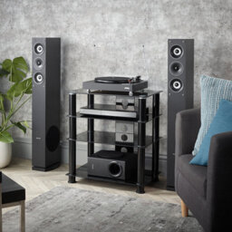 MMT Funiture Designs mmt 4 Shelf Hi-Fi Stand Black Glass Av Rack 650mm Tall - thumbnail 2