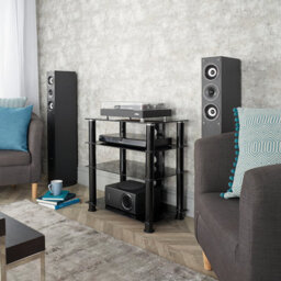 MMT Funiture Designs mmt 4 Shelf Hi-Fi Stand Black Glass Av Rack 650mm Tall - thumbnail 3