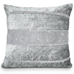 Intimates Luxurious Crushed Velvet Cushion, Diamante Detail - Zip Closure, Machine Washable - Silver