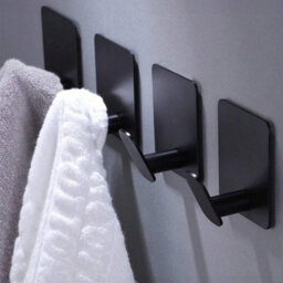 4 Pack Adhesive Wall Hooks, Coat Rack, Towel Rack, Bathroom Towel Holder, No Drilling Required, Stainless Steel, Black - thumbnail 3
