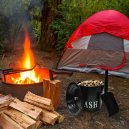 12L Black Metal Ash Bucket With Wooden Handle & Lid Handle - Coal Storage, Log Holder & Fireplace Bin (Ash Bucket Only) - thumbnail 6