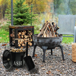 12L Black Metal Ash Bucket With Wooden Handle & Lid Handle - Coal Storage, Log Holder & Fireplace Bin (Ash Bucket Only) - thumbnail 3