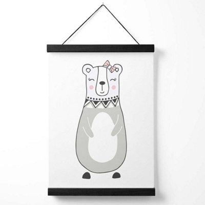 Artze Wall Art Cute Grey Mama Bear Scandi Animal Art Print With Black Frame Size: A4 - image 1
