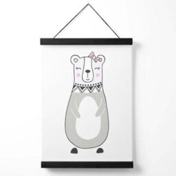 Artze Wall Art Cute Grey Mama Bear Scandi Animal Art Print With Black Frame Size: A4 - thumbnail 1