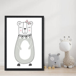 Artze Wall Art Cute Grey Mama Bear Scandi Animal Art Print With Black Frame Size: A4 - thumbnail 2