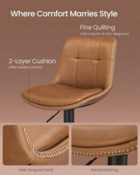 Songmics Bar Stools Set Of 2, Height Adjustable Swivel Kitchen Stools, Leather Bar Chairs With Back & Footrest, Caramel Brown - thumbnail 4