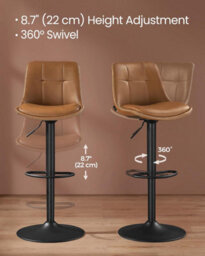 Songmics Bar Stools Set Of 2, Height Adjustable Swivel Kitchen Stools, Leather Bar Chairs With Back & Footrest, Caramel Brown - thumbnail 7