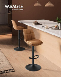 Songmics Bar Stools Set Of 2, Height Adjustable Swivel Kitchen Stools, Leather Bar Chairs With Back & Footrest, Caramel Brown - thumbnail 3