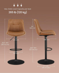Songmics Bar Stools Set Of 2, Height Adjustable Swivel Kitchen Stools, Leather Bar Chairs With Back & Footrest, Caramel Brown - thumbnail 2