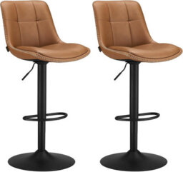 Songmics Bar Stools Set Of 2, Height Adjustable Swivel Kitchen Stools, Leather Bar Chairs With Back & Footrest, Caramel Brown - thumbnail 9