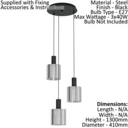 Stylish Black Pendant Ceiling Light With Vaporized Glass Shade - thumbnail 2
