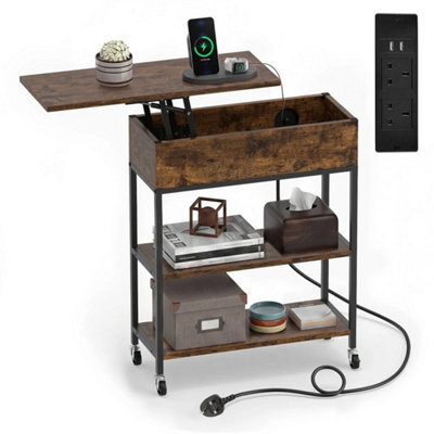 Rolling Lift Top End Table With Charging Station Narrow Side Table Bedside Table - image 1