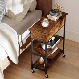 Rolling Lift Top End Table With Charging Station Narrow Side Table Bedside Table - thumbnail 4