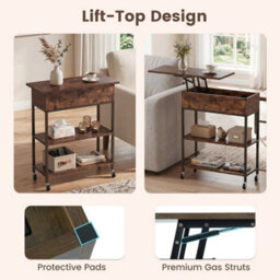 Rolling Lift Top End Table With Charging Station Narrow Side Table Bedside Table - thumbnail 5