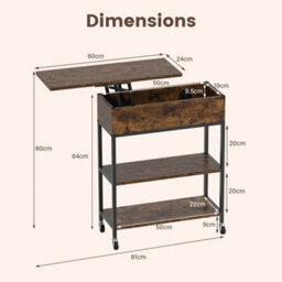 Rolling Lift Top End Table With Charging Station Narrow Side Table Bedside Table - thumbnail 2