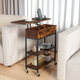 Rolling Lift Top End Table With Charging Station Narrow Side Table Bedside Table - thumbnail 3